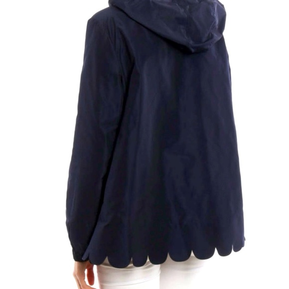 NWOT RED VALENTINO NAVY BLUE SEMI GLOSSY NYLON FLARED SCALLOPED EDGE ZIP JACKET - Picture 6 of 15